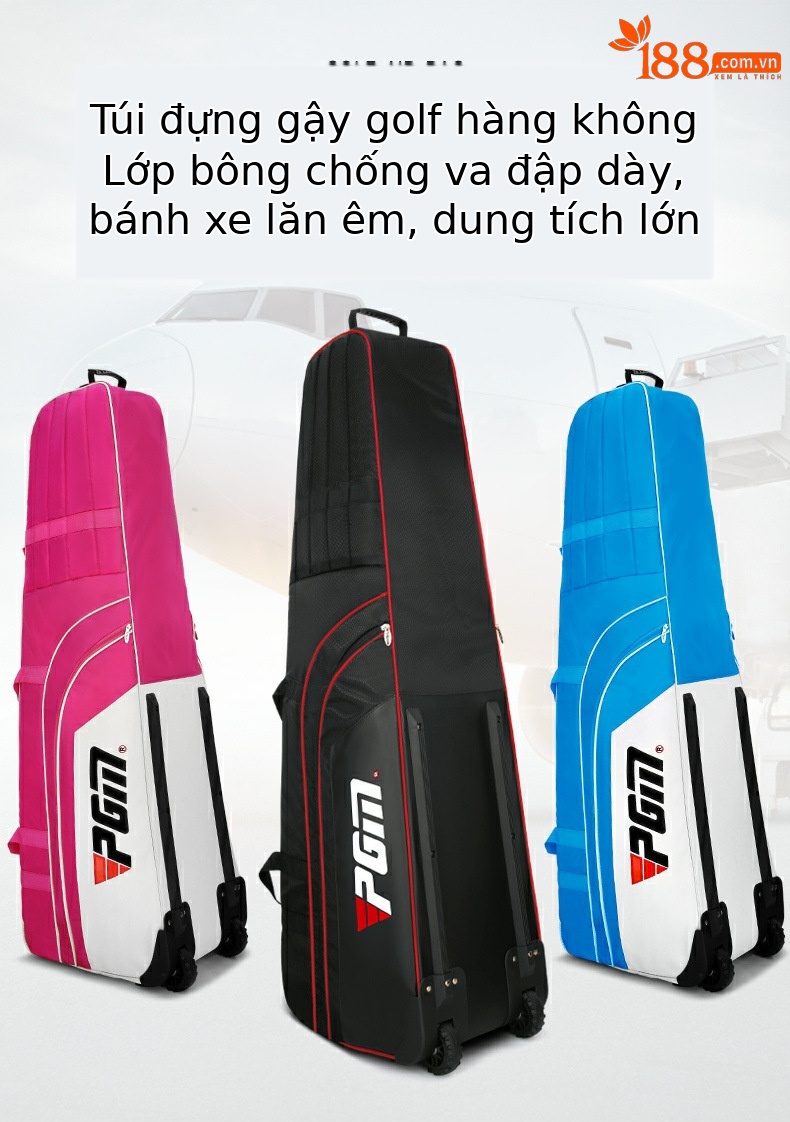 Túi vận chuyển golf PGM chống nước dày dặn, có bánh kéo gập gọn — HKB008-Túi hàng không dày không thấm nước màu đen chi tiết 1