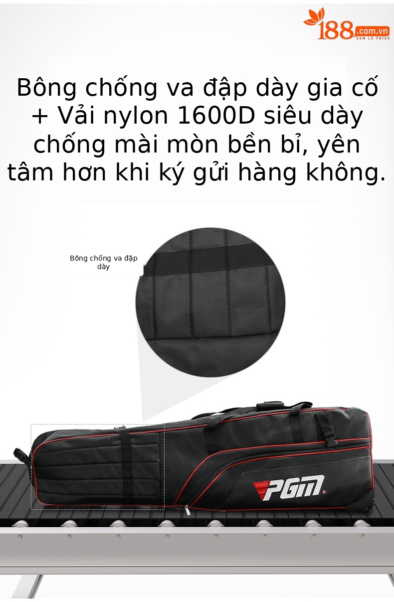 Túi vận chuyển golf PGM chống nước dày dặn, có bánh kéo gập gọn — HKB008-Túi hàng không dày không thấm nước màu đen chi tiết 2