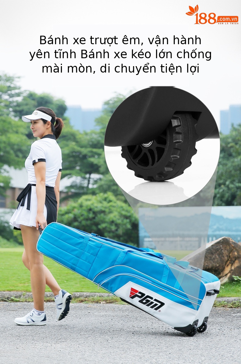 Túi vận chuyển golf PGM chống nước dày dặn, có bánh kéo gập gọn — HKB008-Túi hàng không dày không thấm nước màu đen chi tiết 3