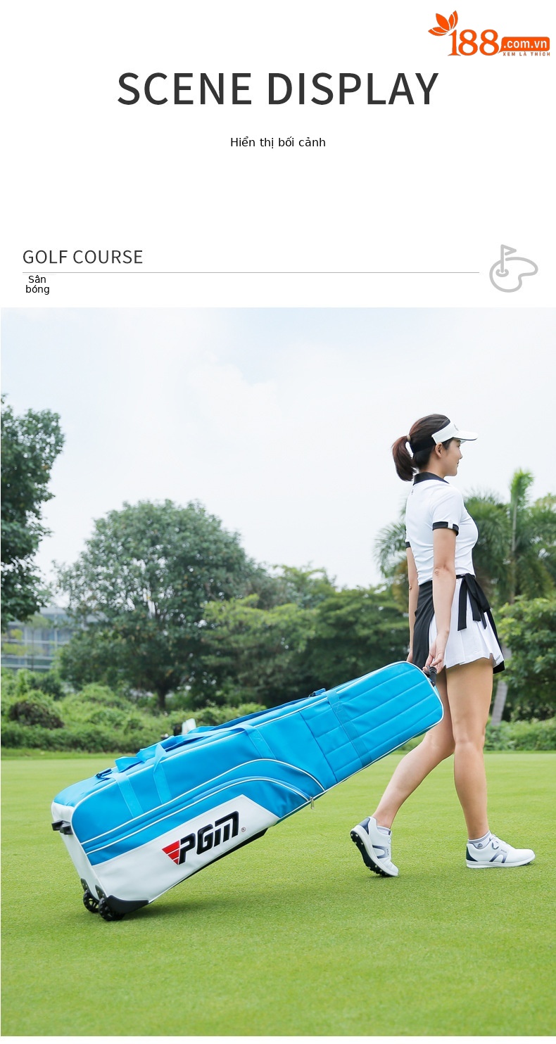 Túi vận chuyển golf PGM chống nước dày dặn, có bánh kéo gập gọn — HKB008-Túi hàng không dày không thấm nước màu đen chi tiết 6