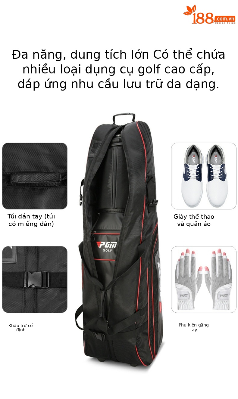 Túi vận chuyển golf PGM chống nước dày dặn, có bánh kéo gập gọn — HKB008-Túi hàng không dày không thấm nước màu đen chi tiết 4