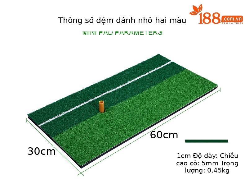 Thảm tập golf mini PGM cỏ hai màu 30x60cm dùng trong nhà — Thảm cỏ hai màu có dây trắng [TEE không có bóng], Thảm cỏ hai màu với dây trắng chi tiết 7
