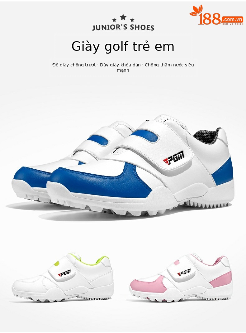 Giày golf trẻ em PGM – giày thể thao thoáng khí cho bé trai và bé gái — Trắng Xanh lục huỳnh quang, Màu hồng trắng, Màu xanh lam trắng chi tiết 3