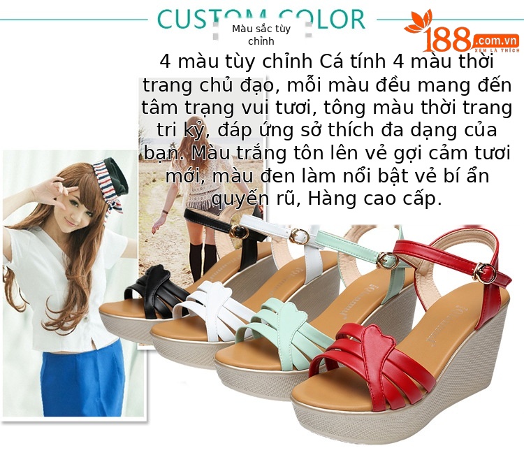 Dép nữ đế xuồng mùa hè 2025, đế dày platform, mũi hở, gót 9 cm — Màu đen, Xanh táo, Màu trắng, Màu đỏ chi tiết 2