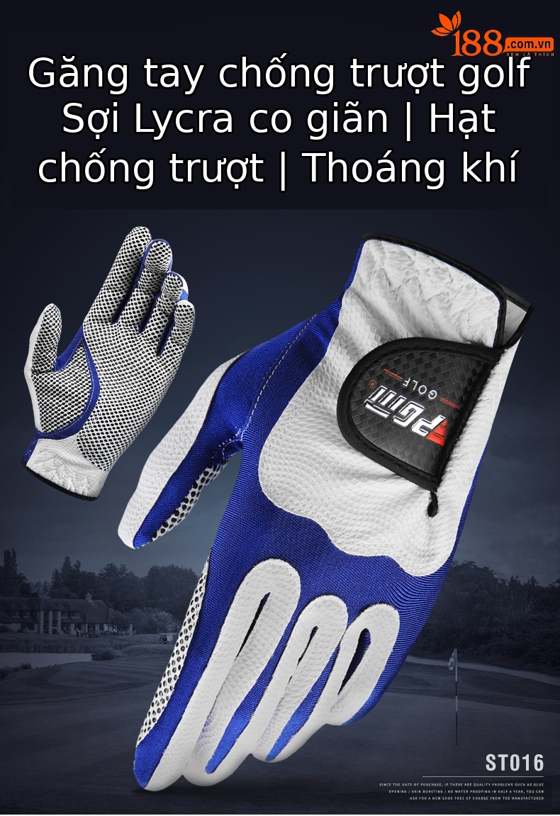 Găng tay golf nam PGM chống trượt, chịu mài mòn, đơn tay — Bên phải Trắng xanh lam chi tiết 2