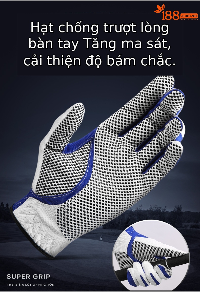 Găng tay golf nam PGM chống trượt, chịu mài mòn, đơn tay — Bên phải Trắng xanh lam chi tiết 3