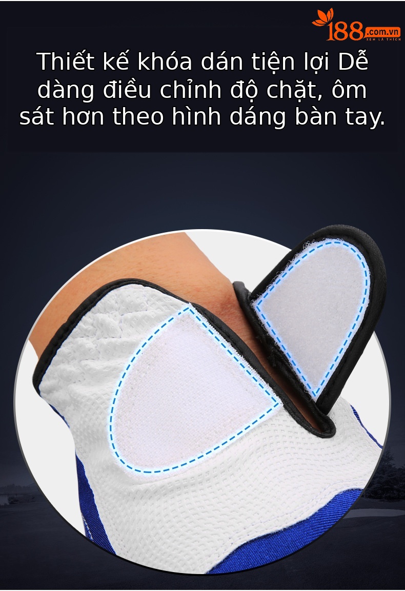Găng tay golf nam PGM chống trượt, chịu mài mòn, đơn tay — Bên phải Trắng xanh lam chi tiết 6