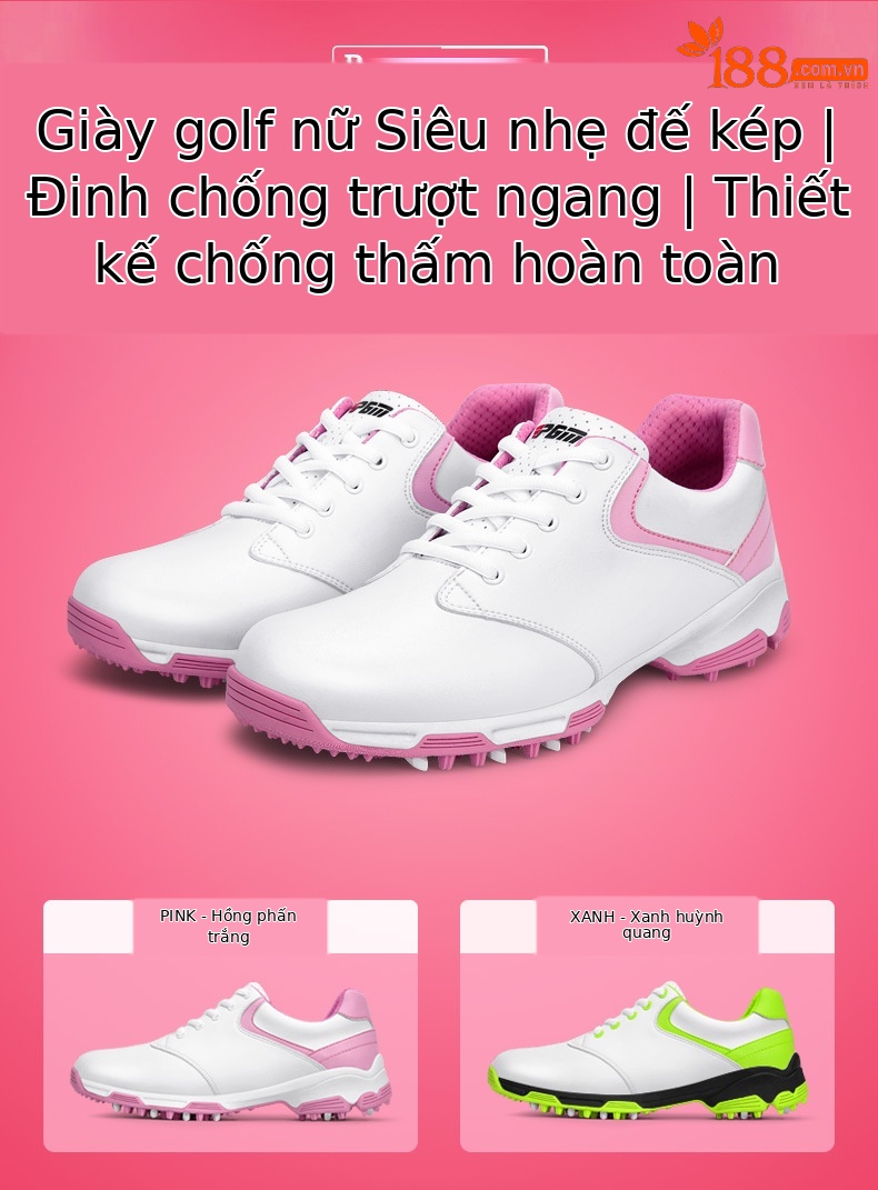 Giày chơi gôn PGM nữ chống nước, thoáng khí, đinh chống trượt — Màu hồng B, Xanh huỳnh quang, Màu hồng A chi tiết 2