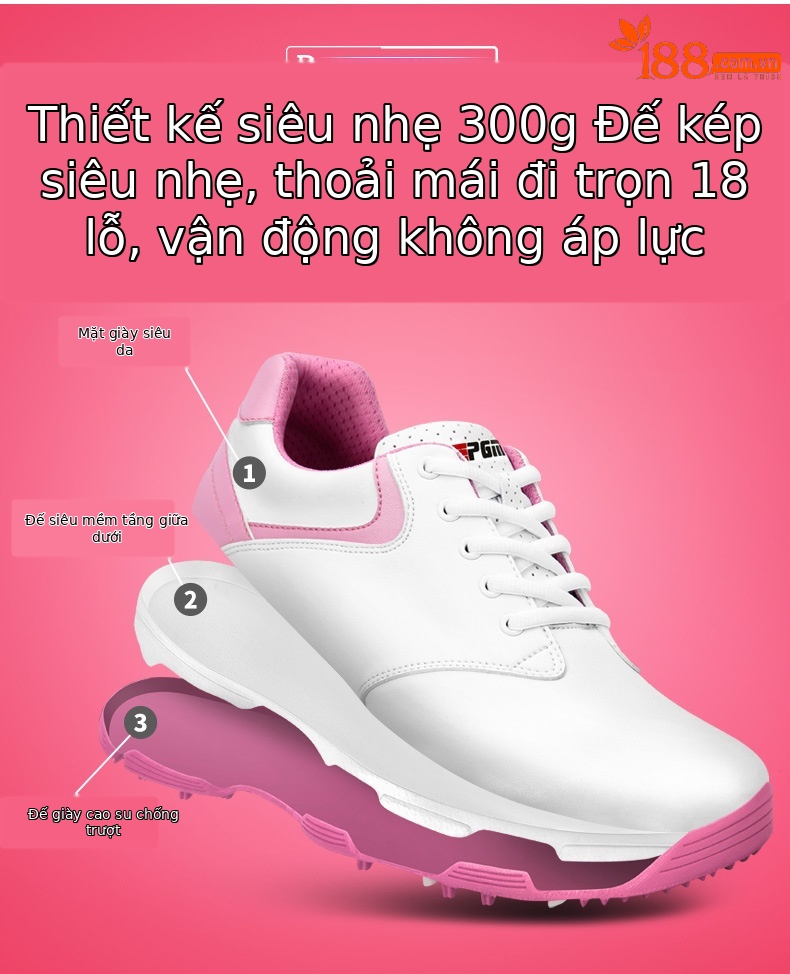 Giày chơi gôn PGM nữ chống nước, thoáng khí, đinh chống trượt — Màu hồng B, Xanh huỳnh quang, Màu hồng A chi tiết 3