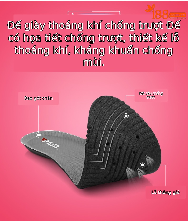 Giày chơi gôn PGM nữ chống nước, thoáng khí, đinh chống trượt — Màu hồng B, Xanh huỳnh quang, Màu hồng A chi tiết 5