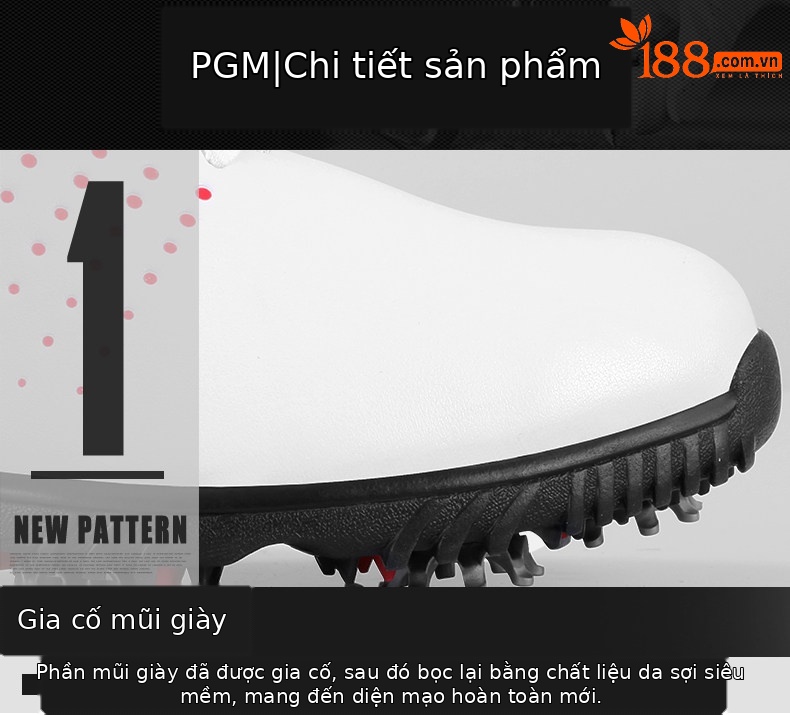 Giày golf PGM chống nước thoáng khí nam — Viền Đen, Màu trắng chi tiết 10