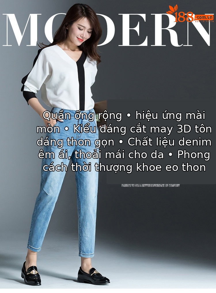 Quần jean nữ ống rộng cạp cao co giãn dáng suông — Màu trắng chi tiết 1