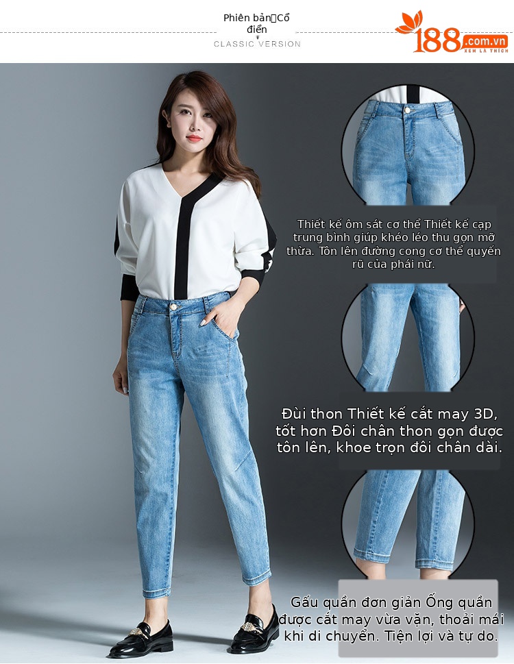Quần jean nữ ống rộng cạp cao co giãn dáng suông — Màu trắng chi tiết 12