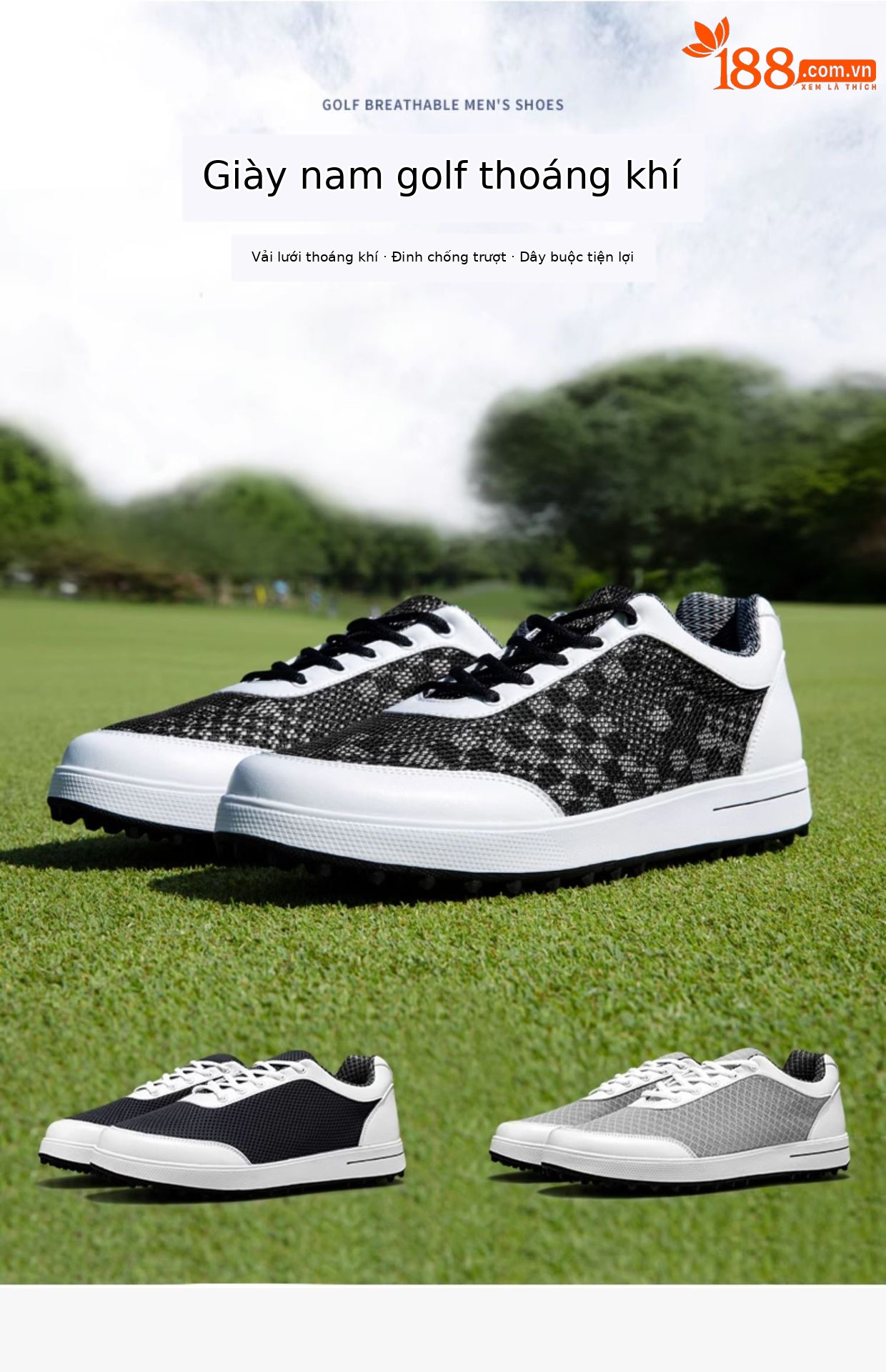 Giày golf nam lưới thoáng khí mùa hè PGM XZ079 — Đen trắng, Màu xám đậm, Màu xám nhạt chi tiết 2