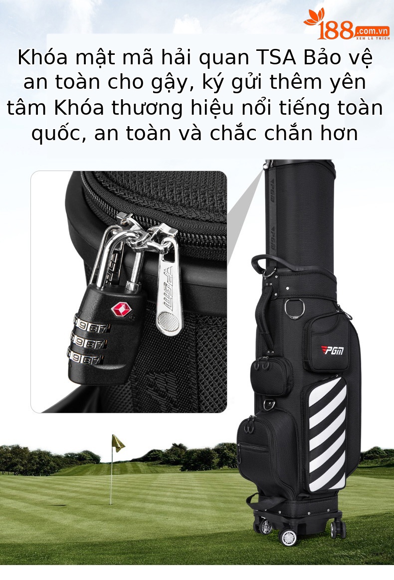 Túi golf PGM kéo bánh xe đa năng dạng ống lồng, cao 130 cm, chất liệu nylon cao cấp — QB041-Đen (Phiên bản bốn bánh đa năng), QB041-Big Red (Phiên bản bốn bánh đa năng), QB041-Màu xanh đậm (Phiên bản bốn bánh đa năng), QB041-Xám đậm (Phiên bản bốn bánh đa năng) chi tiết 6