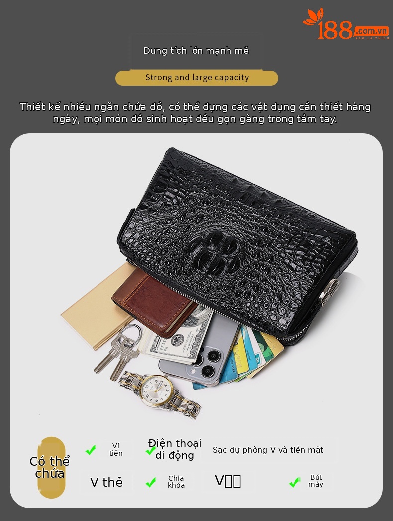 Túi clutch nam chống trộm khóa mật mã dung tích lớn phong cách công sở chi tiết 14