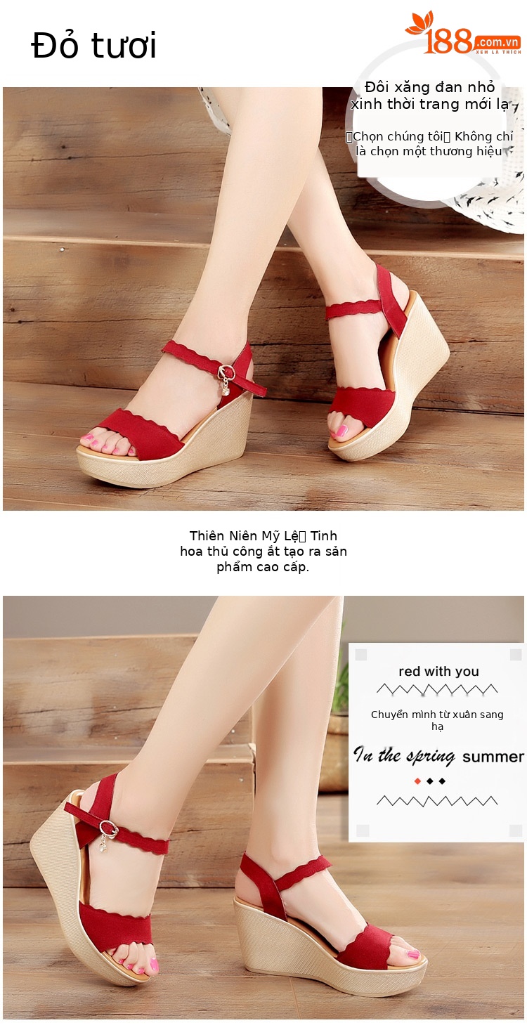 Sandal đế xuồng nữ mũi nhọn gót cao platform dày, mới hè 2025, size lớn — Màu đen, Màu xanh lá, Màu mơ, Màu đỏ chi tiết 7
