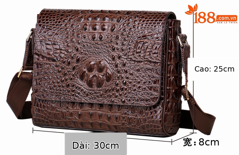 Túi đeo chéo nam da bò vân cá sấu phong cách messenger — Màu đen, Màu cà phê chi tiết 1