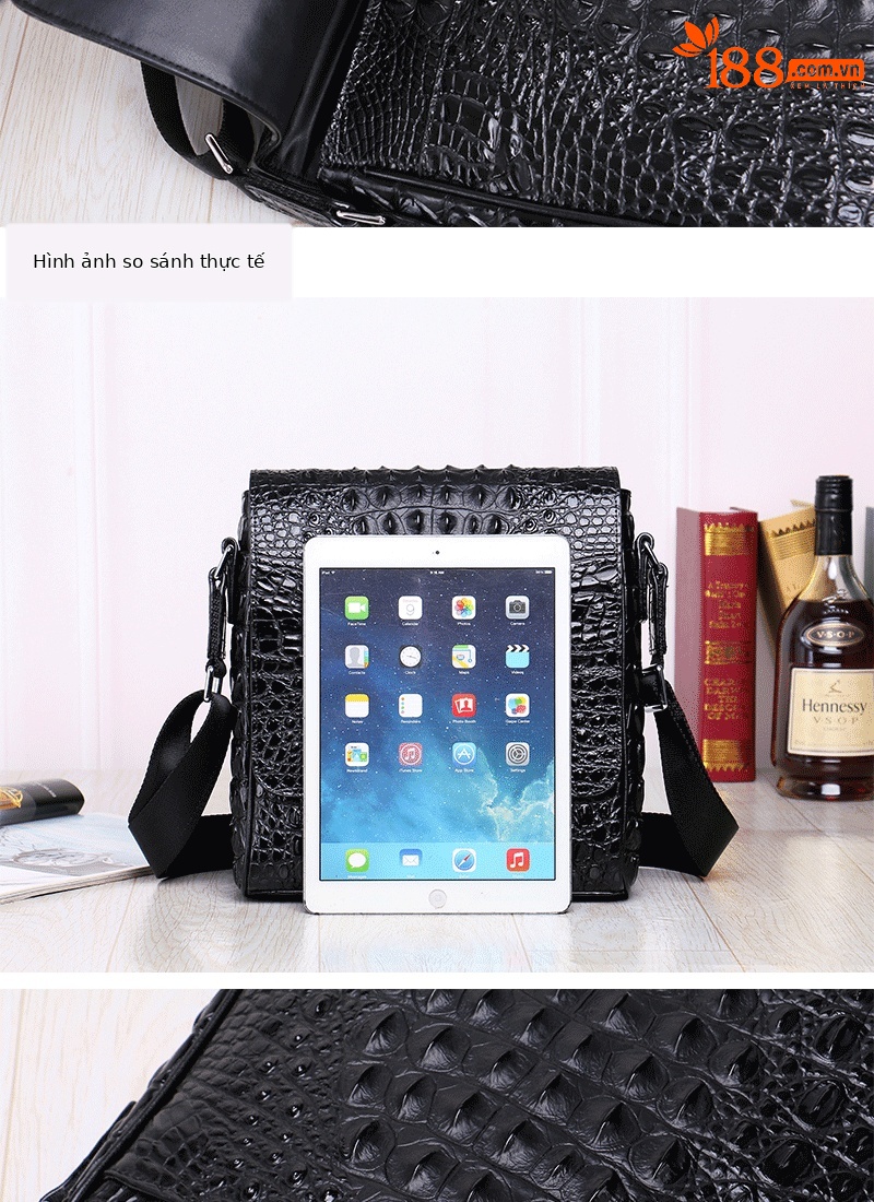 Túi đeo chéo nam da bò công sở phong cách giản dị — Màu đen, Màu cà phê, 10 inch chi tiết 11