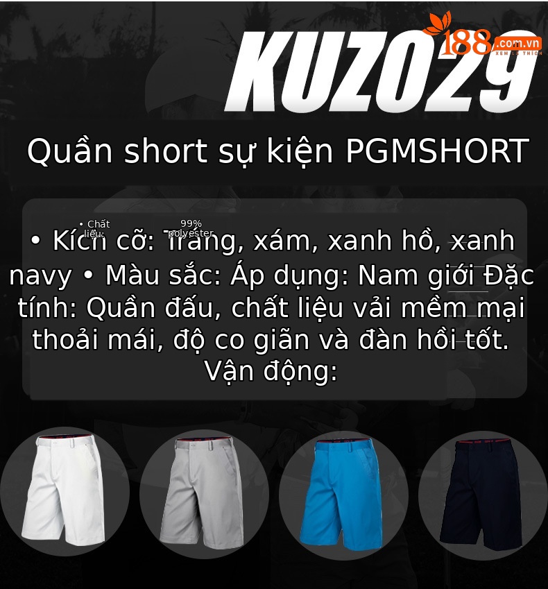 Quần short thể thao nam PGM chơi golf mùa hè thoáng khí — Màu xanh lam, Màu xanh navy, Màu trắng chi tiết 3