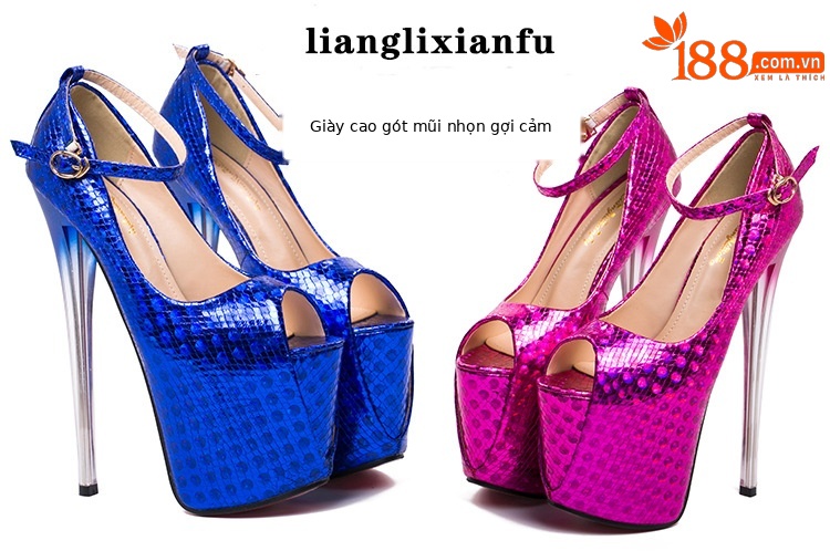Giày cao gót mũi nhọn miệng cá cổ điển gót siêu nhỏ 19 cm — Màu vàng chi tiết 1