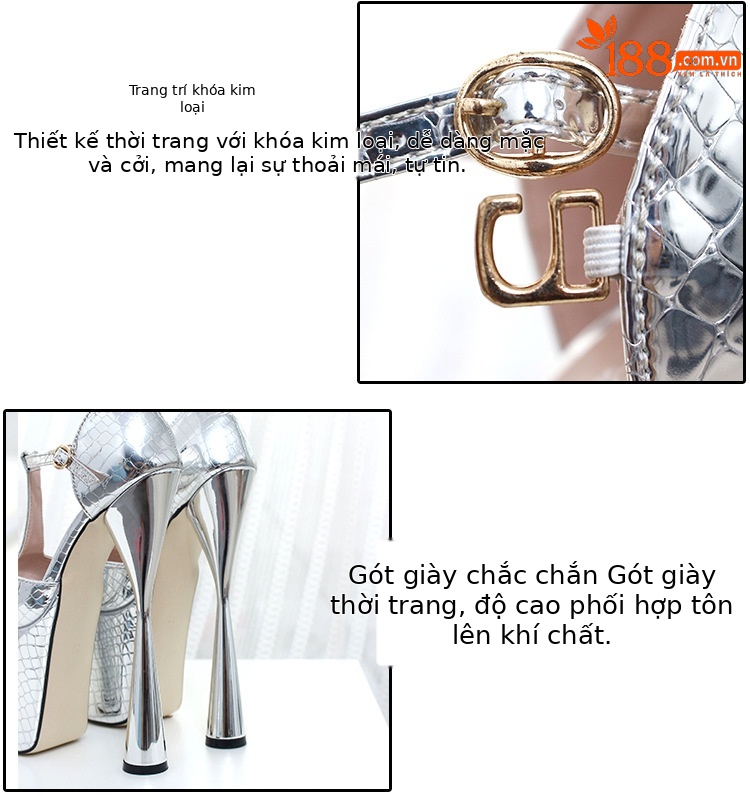 Sandal nữ hở mũi gót siêu cao 19 cm quai chữ T — Màu vàng chi tiết 4