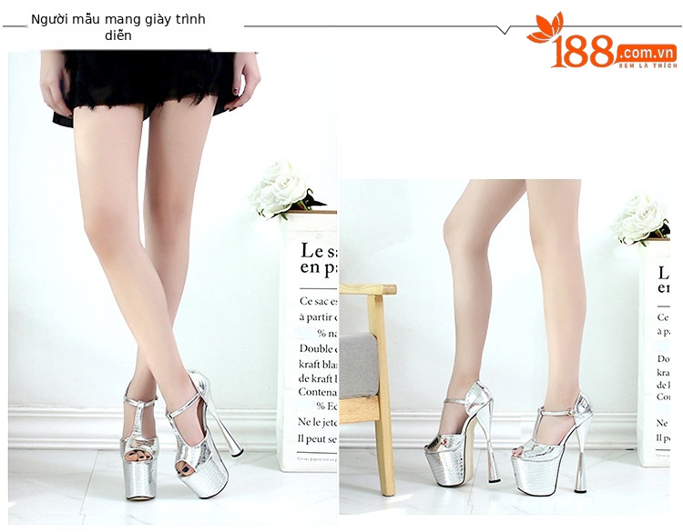 Sandal nữ hở mũi gót siêu cao 19 cm quai chữ T — Màu vàng chi tiết 6