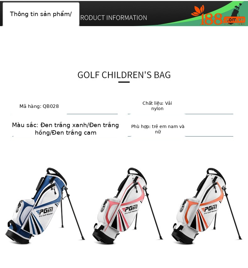 Túi đựng gậy golf trẻ em PGM có chân đế, chứa 13 gậy — [Lớn] Túi bóng trẻ em qb028-xanh Trắng, [Trung Bình] Túi bóng trẻ em qb028-xanh Trắng, [Nhỏ] Túi bóng trẻ em qb028-xanh Trắng, [Trung Bình] Túi bóng trẻ em qb028-màu cam trắng chi tiết 10