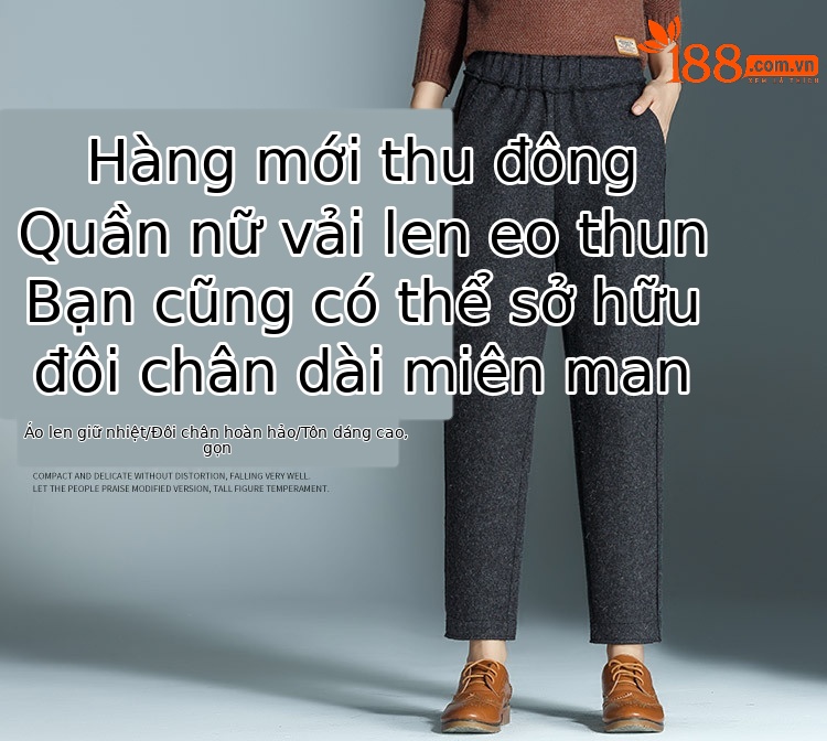 Quần nữ ống rộng cạp chun chất len dày dặn giữ ấm mùa thu đông — Màu đen chi tiết 1
