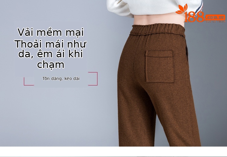 Quần nữ ống rộng cạp chun chất len dày dặn giữ ấm mùa thu đông — Màu đen chi tiết 7