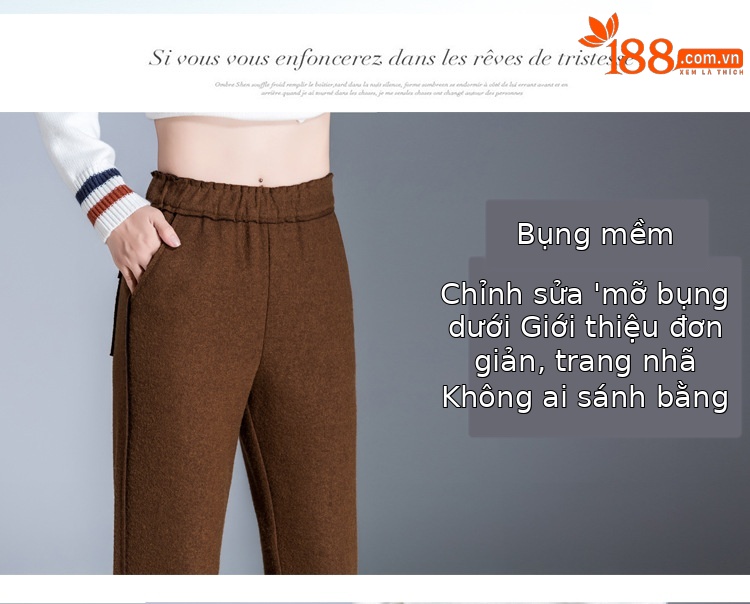 Quần nữ ống rộng cạp chun chất len dày dặn giữ ấm mùa thu đông — Màu đen chi tiết 12