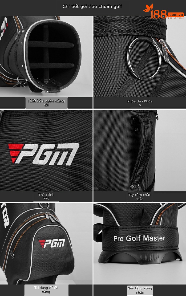 Túi golf PGM tiêu chuẩn bằng nylon cho nam, đựng gậy di động — QB005 nylon đen chi tiết 5