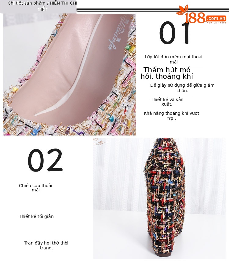 Giày cao gót đế xuồng platform nữ gót 15 cm kiểu Chanel — Màu đen chi tiết 2
