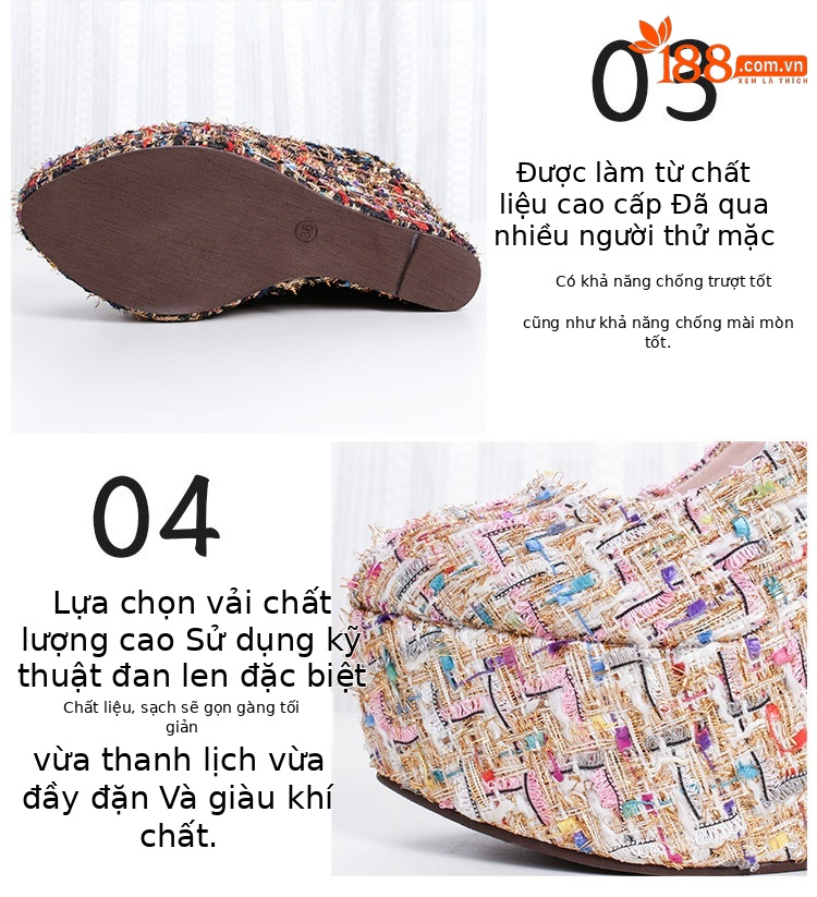 Giày cao gót đế xuồng platform nữ gót 15 cm kiểu Chanel — Màu đen chi tiết 3