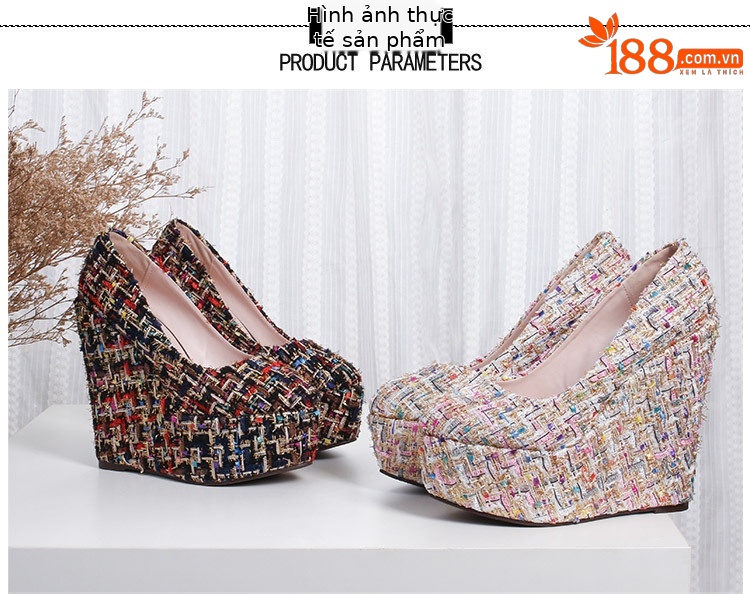 Giày cao gót đế xuồng platform nữ gót 15 cm kiểu Chanel — Màu đen chi tiết 4