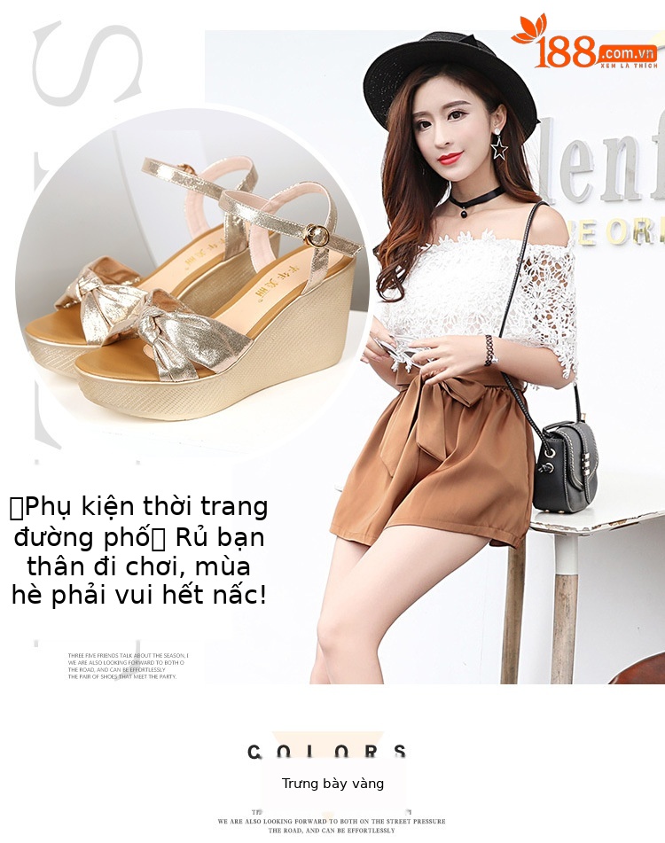 Dép sandal cao gót đế xuồng nữ mùa hè 2025, đế dày platform chống nước, size lớn 32–43 — Màu đen, Màu vàng chi tiết 8