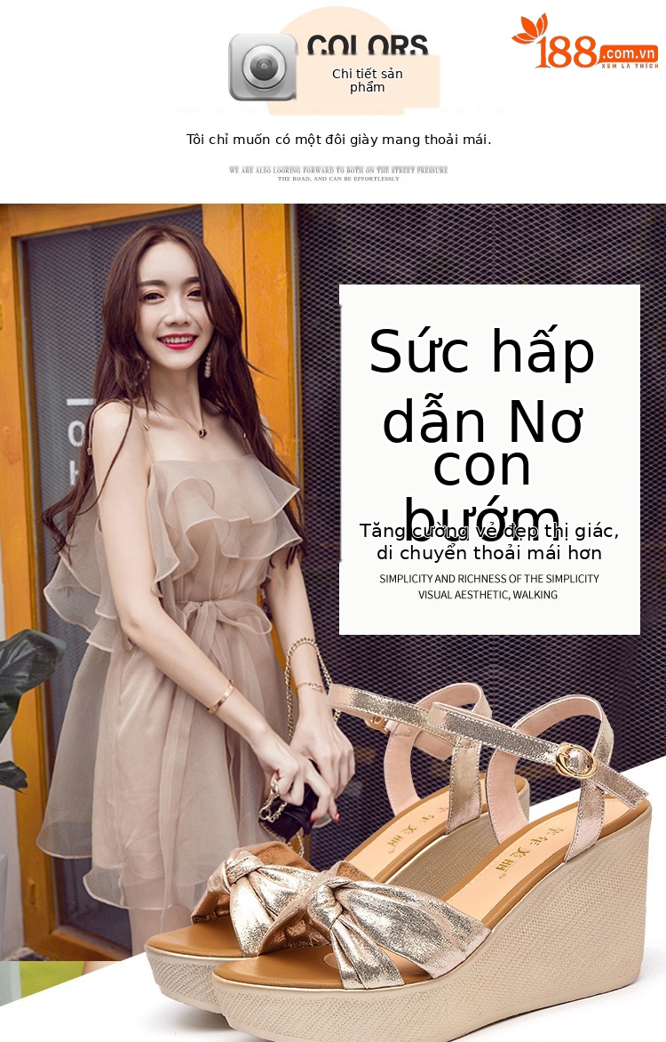 Dép sandal cao gót đế xuồng nữ mùa hè 2025, đế dày platform chống nước, size lớn 32–43 — Màu đen, Màu vàng chi tiết 4