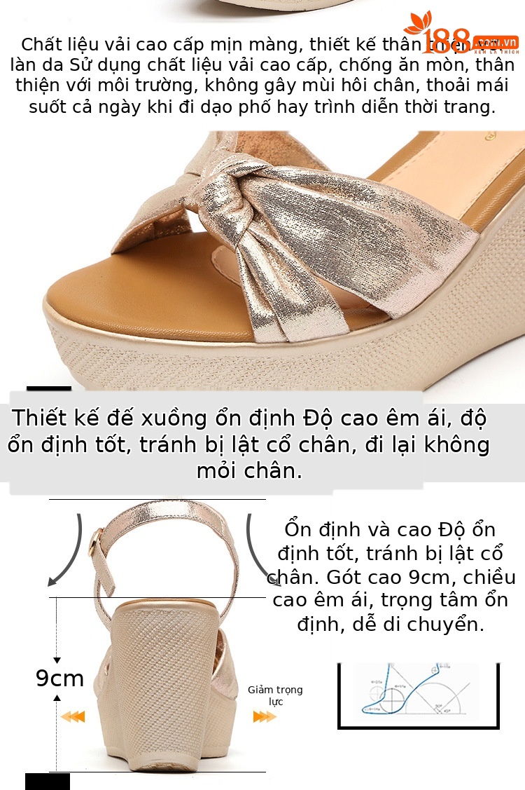 Dép sandal cao gót đế xuồng nữ mùa hè 2025, đế dày platform chống nước, size lớn 32–43 — Màu đen, Màu vàng chi tiết 5