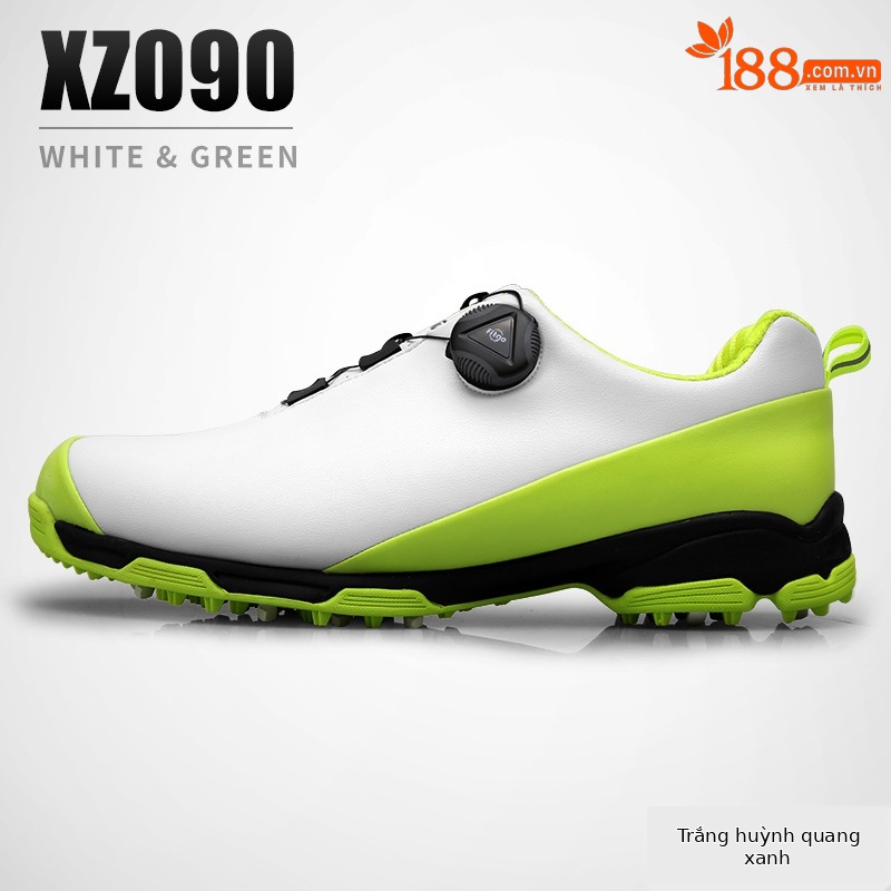 Giày golf nam chống thấm nước, chống trượt, đế đinh dẻo, khóa xoay tiện lợi — Trắng huỳnh quang, Trắng đen, Màu xanh lam trắng