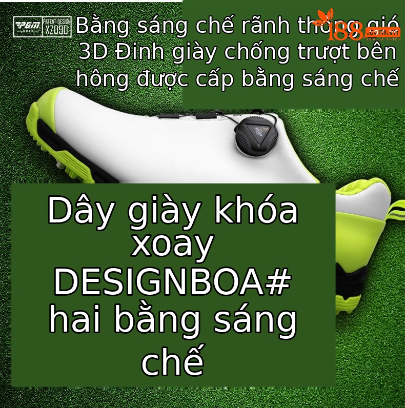 Giày golf nam chống thấm nước, chống trượt, đế đinh dẻo, khóa xoay tiện lợi — Trắng huỳnh quang, Trắng đen, Màu xanh lam trắng chi tiết 1