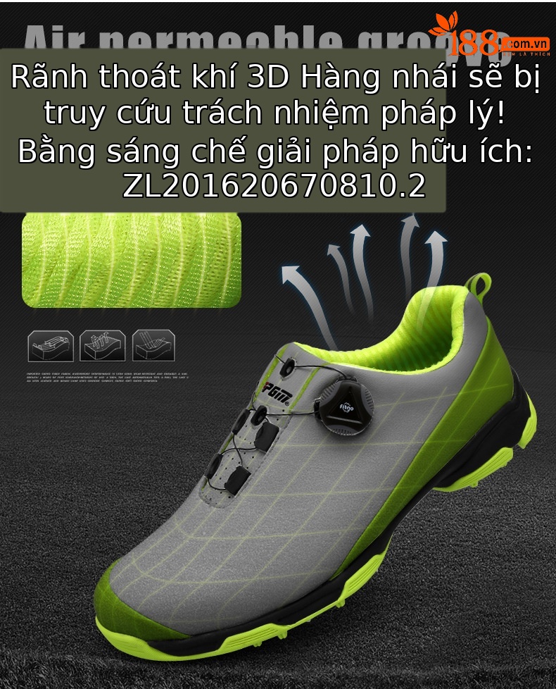 Giày golf nam chống thấm nước, chống trượt, đế đinh dẻo, khóa xoay tiện lợi — Trắng huỳnh quang, Trắng đen, Màu xanh lam trắng chi tiết 3