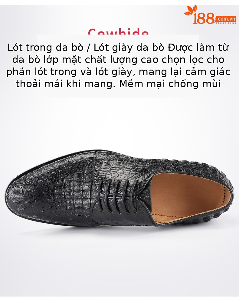 Giày da cá sấu nam công sở da thật mũi tròn — Màu đen chi tiết 3