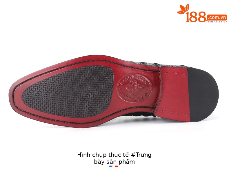 Giày da cá sấu nam công sở da thật mũi tròn — Màu đen chi tiết 8