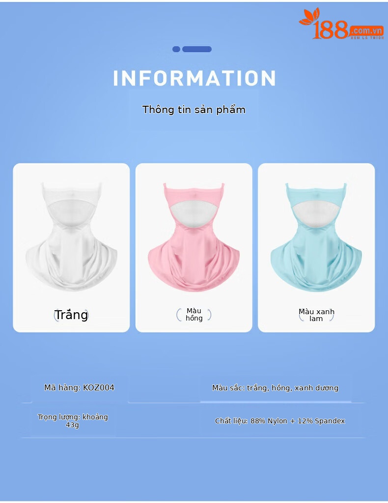 Mặt nạ chống nắng thể thao PGM bảo vệ cổ, chất liệu lụa băng thoáng khí — KOZ004 màu trắng, KOZ004 màu hồng, KOZ004 màu xanh lam chi tiết 8