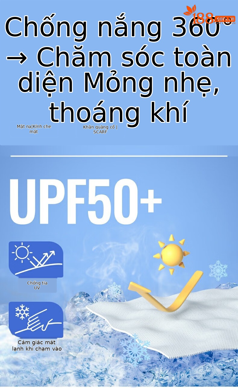 Mặt nạ chống nắng thể thao PGM bảo vệ cổ, chất liệu lụa băng thoáng khí — KOZ004 màu trắng, KOZ004 màu hồng, KOZ004 màu xanh lam chi tiết 3
