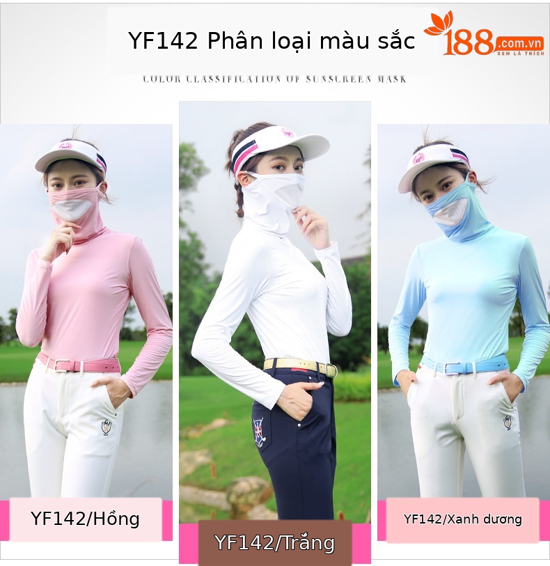 Áo chống nắng nữ dáng dài tay lỡ có mũ che mặt — YF142 màu trắng, YF142 màu hồng, YF142 màu xanh lam chi tiết 5