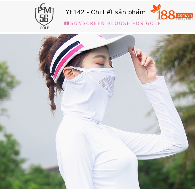 Áo chống nắng nữ dáng dài tay lỡ có mũ che mặt — YF142 màu trắng, YF142 màu hồng, YF142 màu xanh lam chi tiết 12