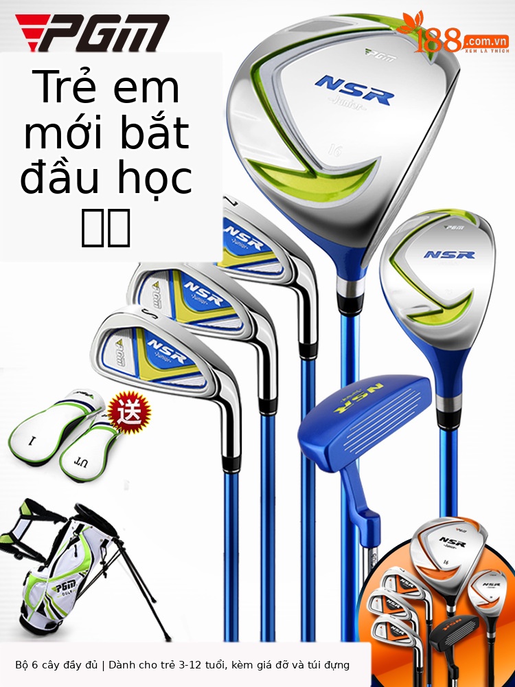 Bộ gậy golf trẻ em PGM 6 món cho người mới bắt đầu, phiên bản nhẹ, phù hợp chiều cao 95–155 cm — JRTG006 xanh lam [95-115cm], JRTG006 xanh lam [115-135cm], JRTG006 xanh lam [135-155cm], JRTG006 đen cam [95-115cm]