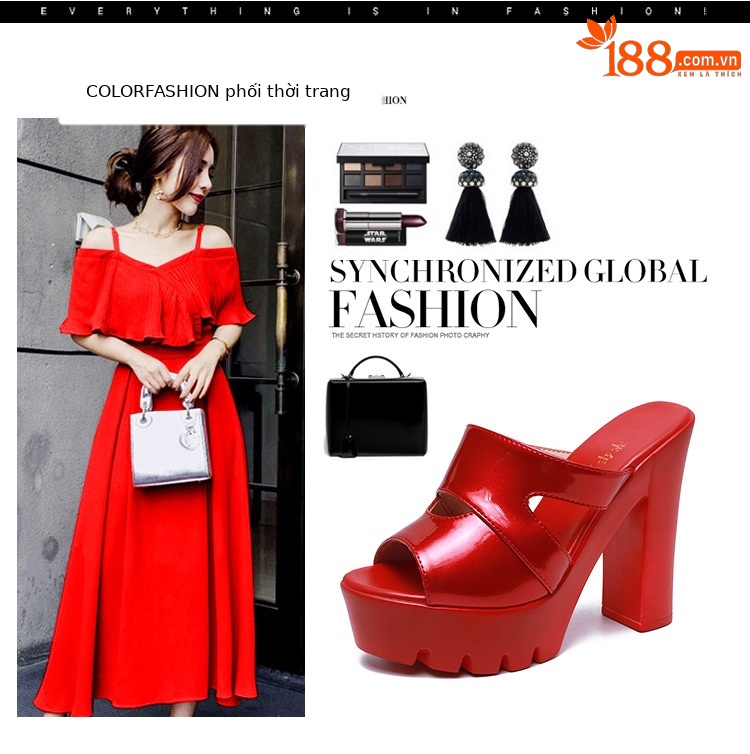 Dép nữ đế xuồng cao gót siêu cao hở mũi, gót thô platform, size lớn 40-43 — Màu đen, Màu trắng, Màu đỏ chi tiết 2