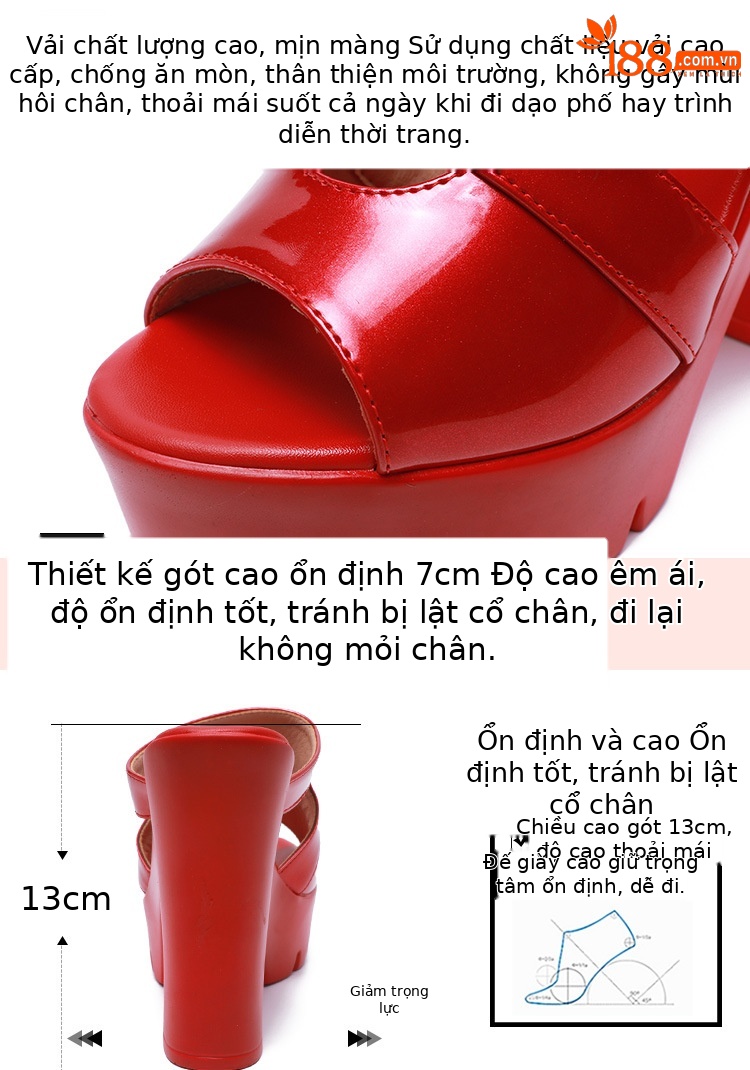 Dép nữ đế xuồng cao gót siêu cao hở mũi, gót thô platform, size lớn 40-43 — Màu đen, Màu trắng, Màu đỏ chi tiết 6